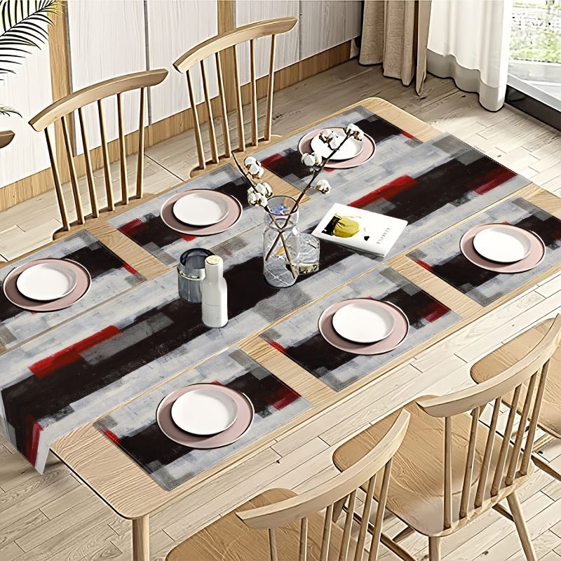Linen Table Runner - Modern Art Contrasting Abstract Table Runner