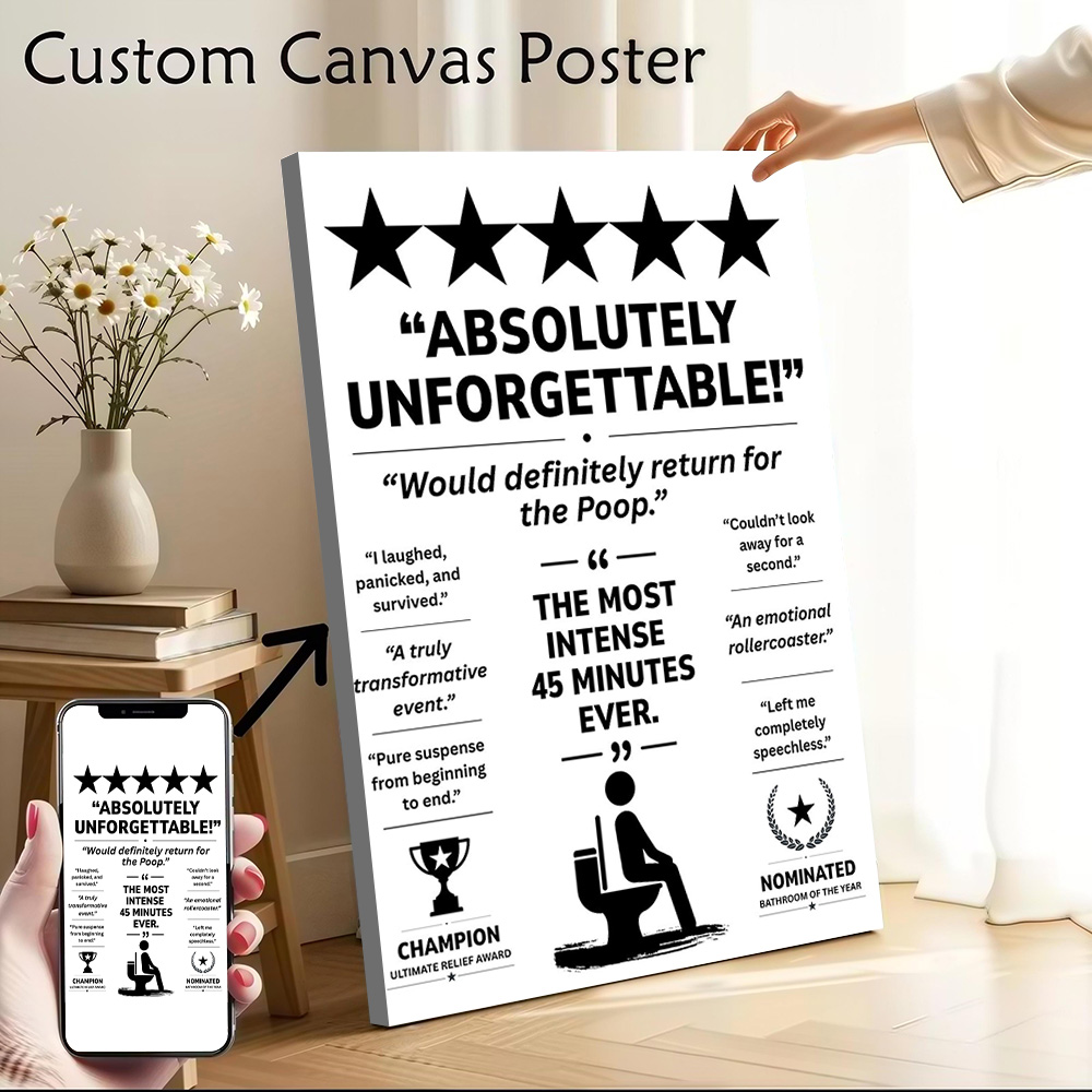 Review Home Decor - Funny Bathroom Review Printed Canvas Poster