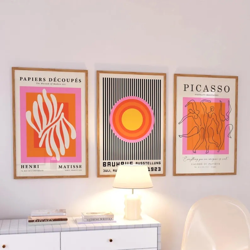 Home Decor Reviews - 3pcsModern Orange Bauhaus And Picasso Wall