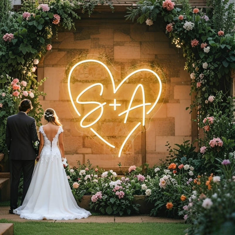 Home Decor For Wedding - Custom Initials Heart LED Neon Sign,