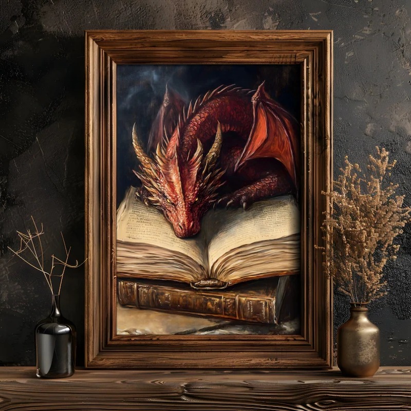Large Dragon Reading Book Post - Home Decor Gothic ulasan dan harga
