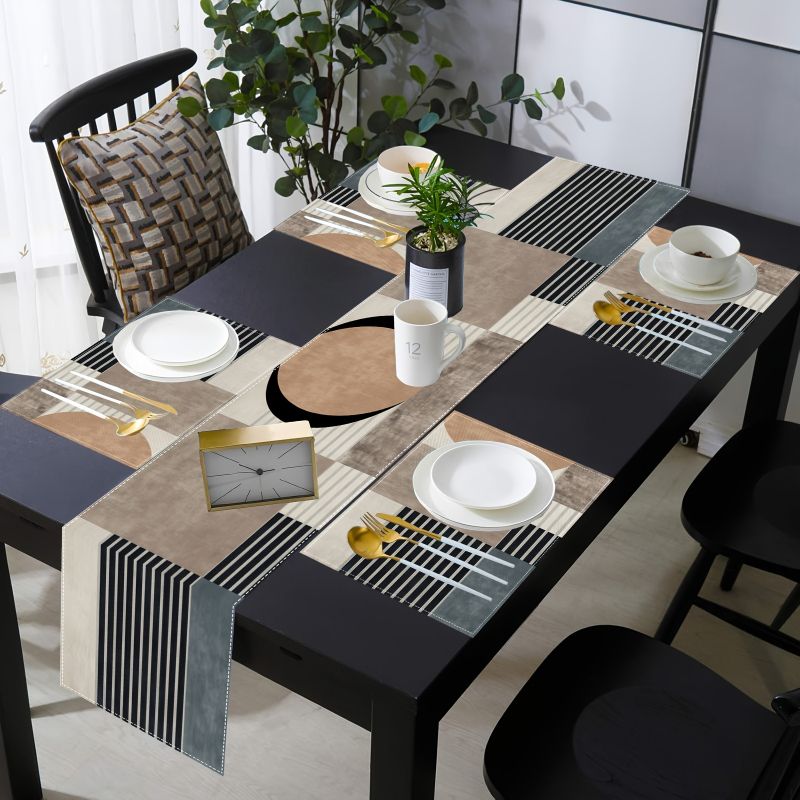 Retro Earth Color Geometric Ta - Linen Table Runner ulasan dan harga