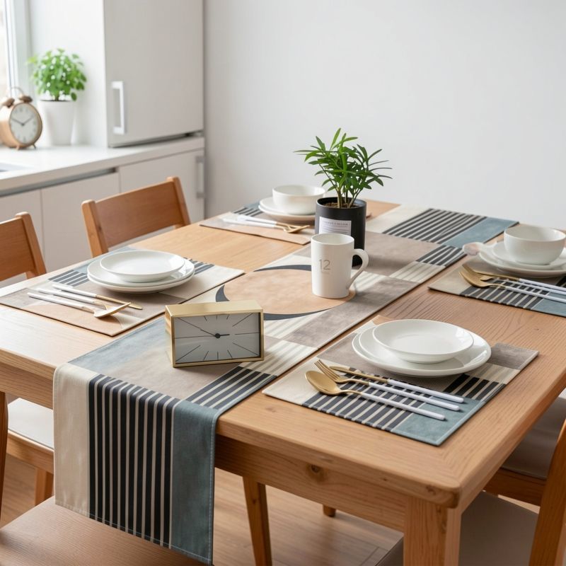 Retro Earth Color Geometric Ta - Linen Table Runner ulasan dan harga