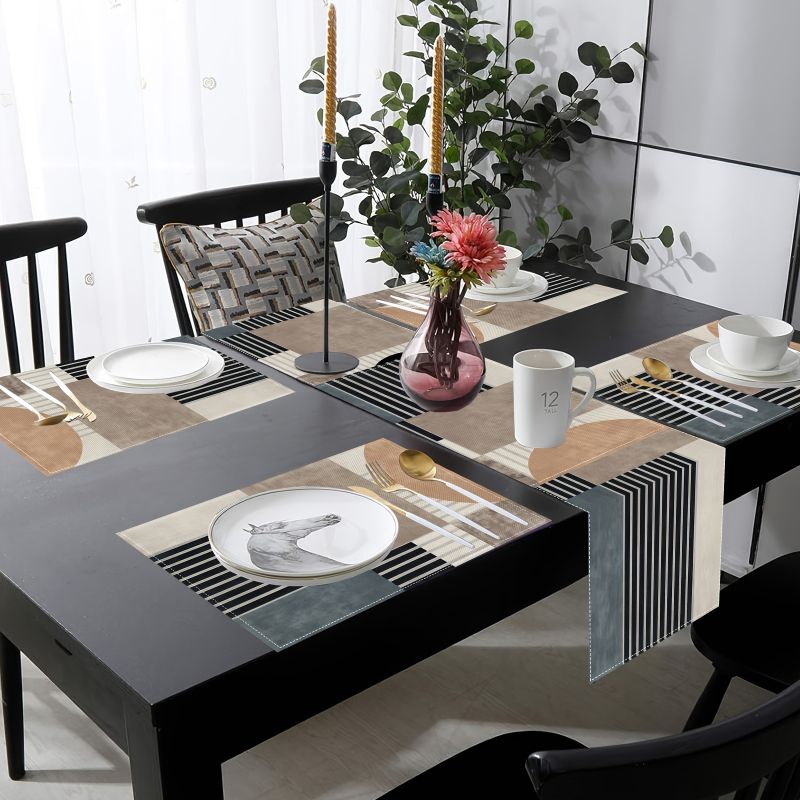 Retro Earth Color Geometric Ta - Linen Table Runner ulasan dan harga