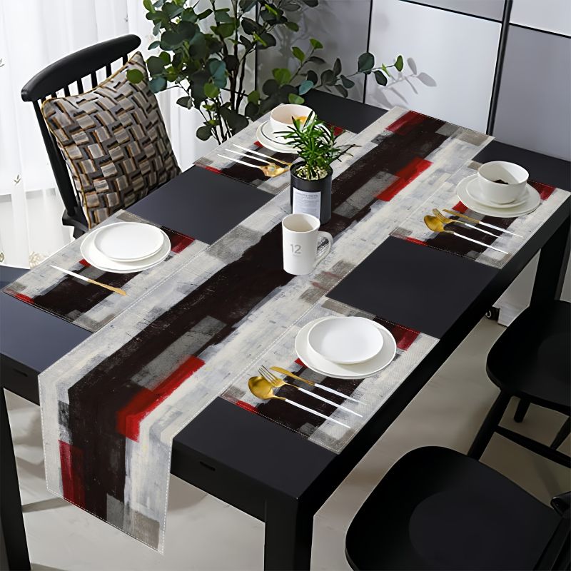 Modern Art Contrasting Abstrac - Linen Table Runner ulasan dan harga