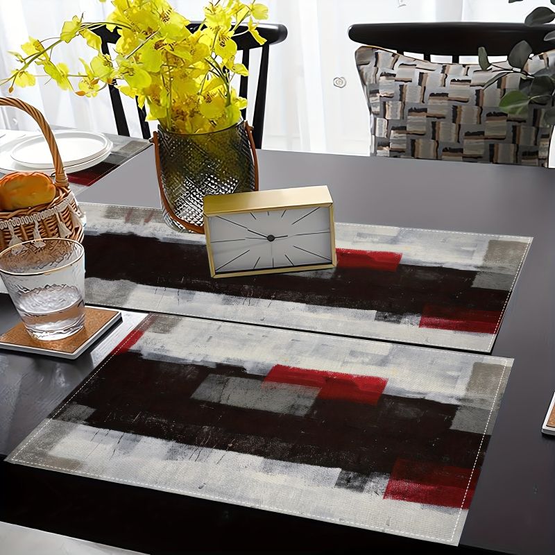 Modern Art Contrasting Abstrac - Linen Table Runner ulasan dan harga