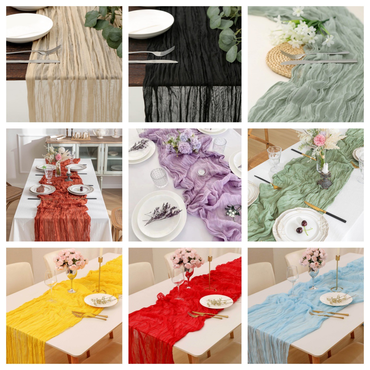 Boho Gauze Table Runner, Crink - Linen Table Runner ulasan dan harga