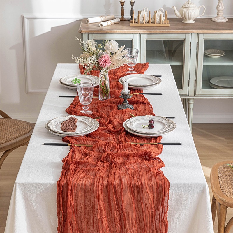 Boho Gauze Table Runner, Crink - Linen Table Runner ulasan dan harga