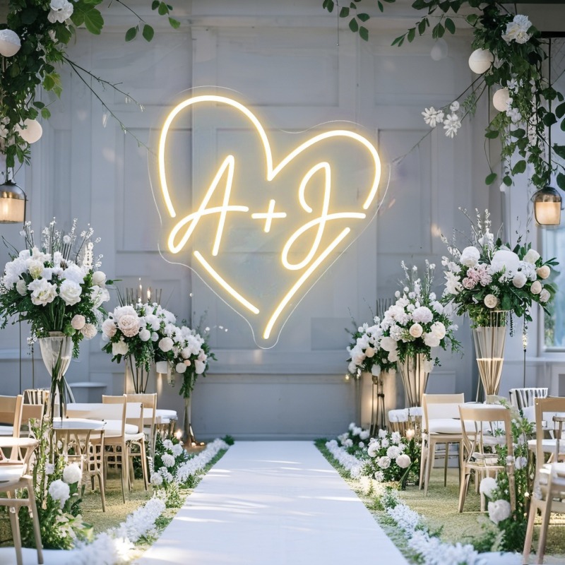 Custom Initials Heart LED Neon - Home Decor For Wedding ulasan dan harga