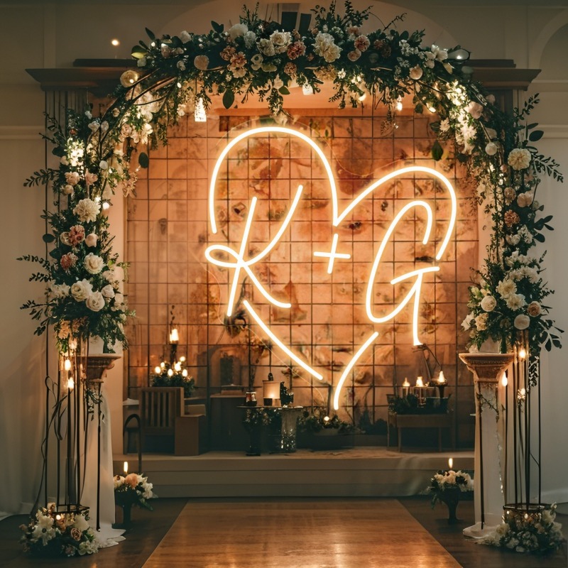 Custom Initials Heart LED Neon - Home Decor For Wedding ulasan dan harga
