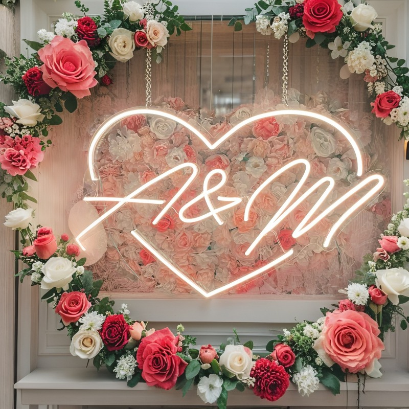 Custom Initials Heart LED Neon - Home Decor For Wedding ulasan dan harga