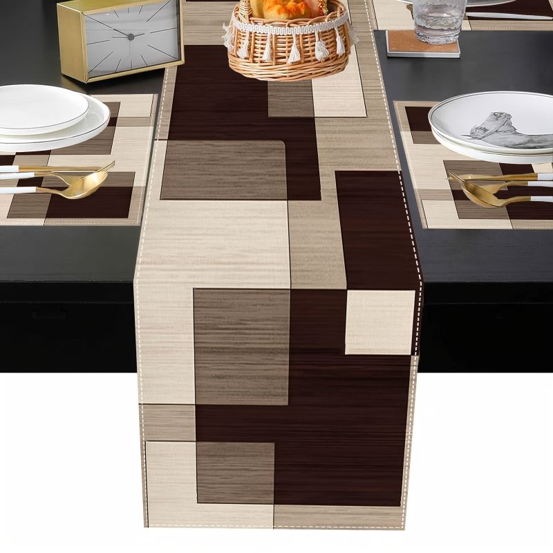 VIKAMA Maillard Geometric Styl - Linen Table Runner ulasan dan harga