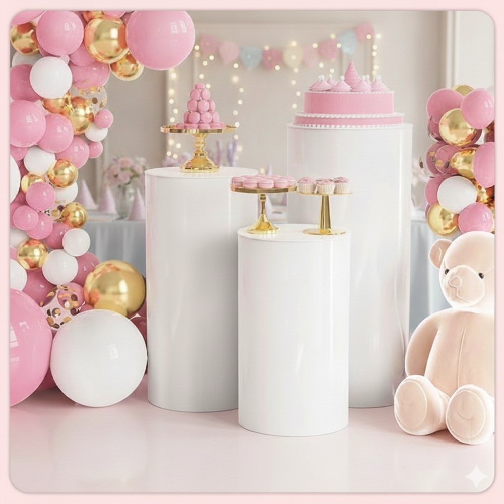 3/5Pcs White Cylinder Pedestal - Home Decor For Wedding ulasan dan harga