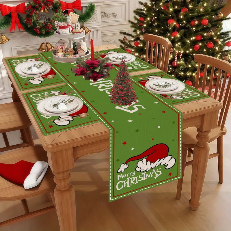 VIKAMA Cute Cartoon Christmas  - Linen Table Runner ulasan dan harga