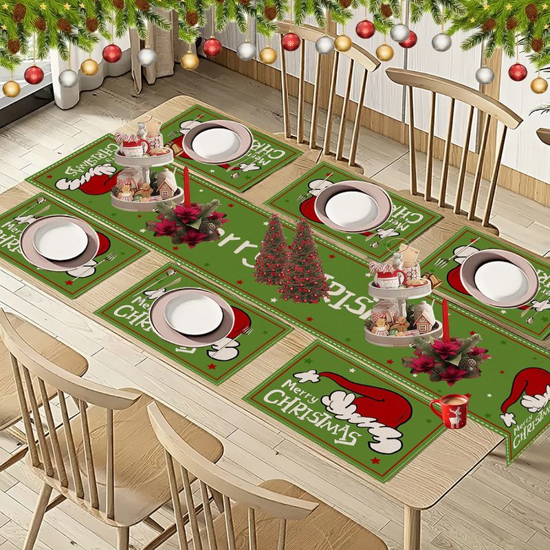 VIKAMA Cute Cartoon Christmas  - Linen Table Runner ulasan dan harga