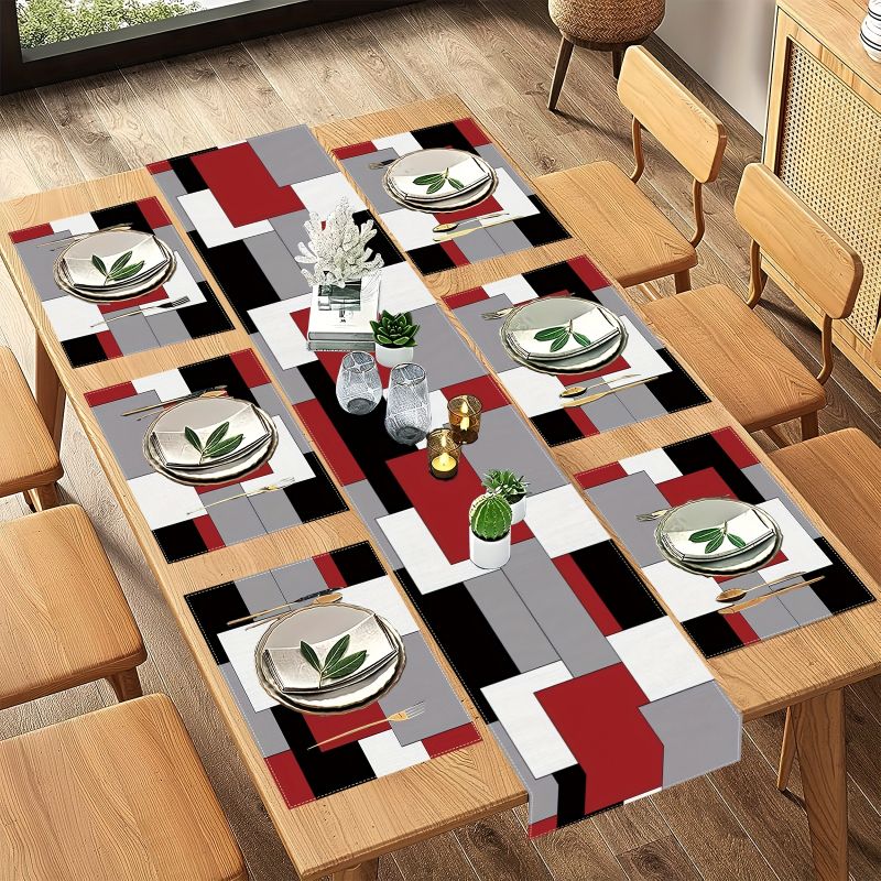 Modern Minimalist Contrast Geo - Linen Table Runner ulasan dan harga