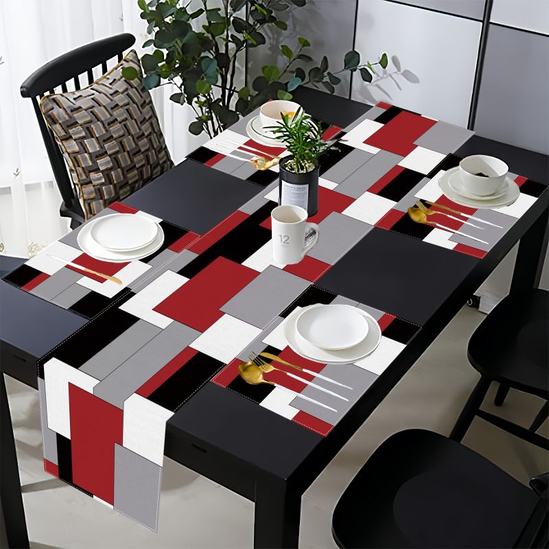 Modern Minimalist Contrast Geo - Linen Table Runner ulasan dan harga