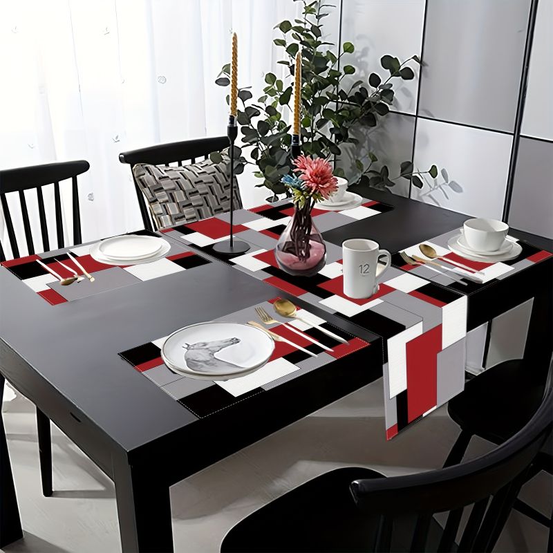 Modern Minimalist Contrast Geo - Linen Table Runner ulasan dan harga