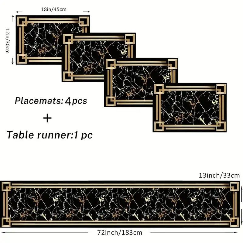 VIKAMA Black Gold Marble Table - Linen Table Runner ulasan dan harga